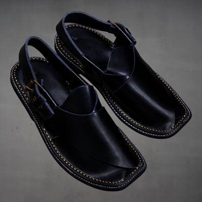Black Leather Chappal for Mens