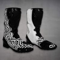 Aleix Espargaro Black and White Motorcycle Boots 2022 Winter Test side view