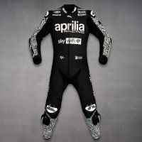 Aleix Espargaro Black Biker Suit Aprilia Winter Test 2022 Front view