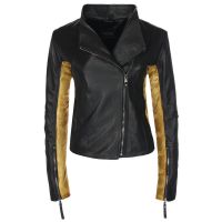 Ladies Sovereign Black & Gold Leather Jacket front