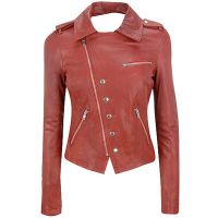 Leather Cutaway Asymmetrical Jacket Red