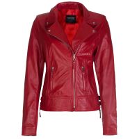 Red Vintage Biker Leather Jacket front